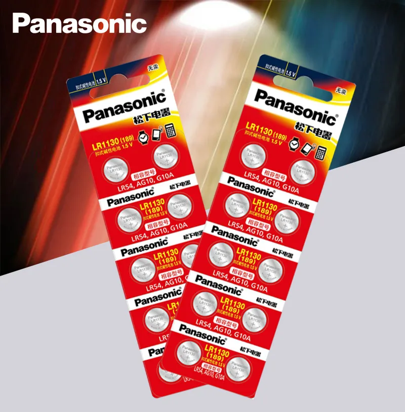 20 штук Panasonic Батарея сотовый 1 5 V AG10 LR1130 Щелочная батарейка кнопка 389 LR54 SR54 SR1130W 189