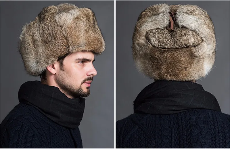 Мужская теплая шапка-ушанка Leifeng однотонная зимняя утепленная с мехом для