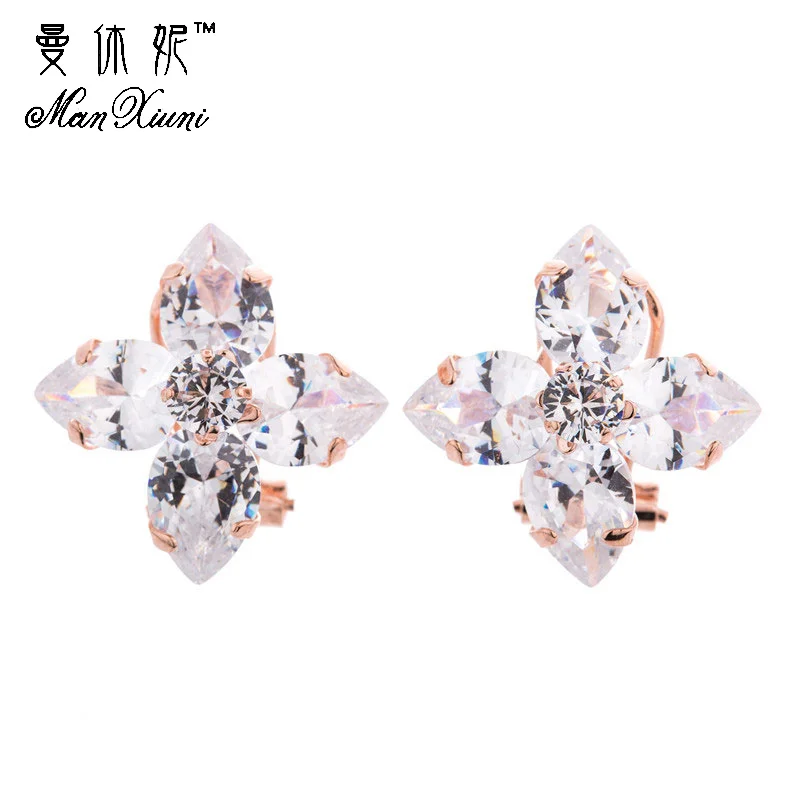 Женские серьги пусеты Manxiuni модные блестящие с фианитом|fashion stud earrings|stud earringsearrings for