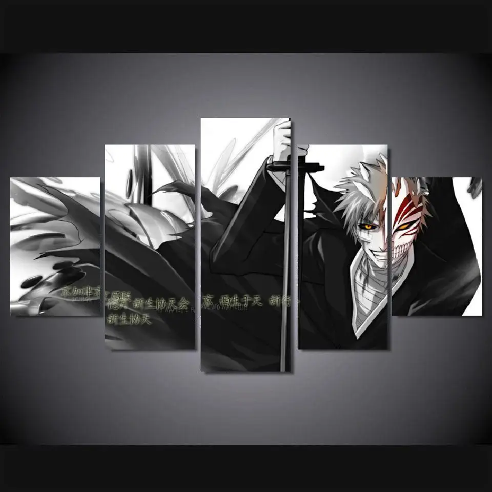 

5 Panels Wall Art Anime Bleach Ichigo Kurosaki 5 Pieces Paintings Canvas Poster Unframed