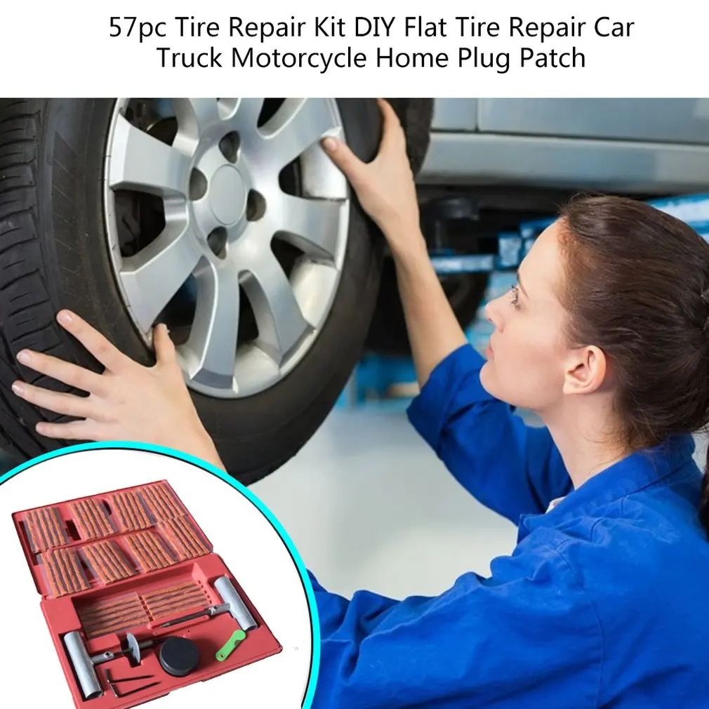 57pcs Wheel Tire Repair Kit DIY Flat Tire Repair Tool for Car Truck Motorcycle Home Plug Patch Garage Tools
57pcs Wheel Tire Repair Kit DIY Flat Tire Repair Tool for Car Truck Motorcycle Home Plug Patch Garage Tools