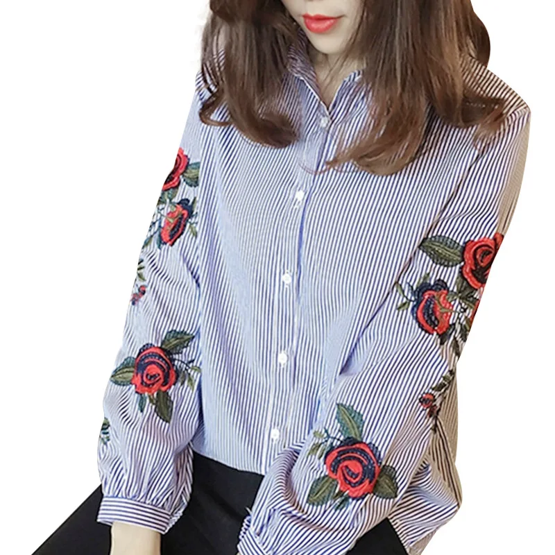 Women Blouse Fashion Casual Stripes Tops Big Size Women Clothing Embroidery Flowers Blouses Long Sleeves Women Clothes
Women Blouse Fashion Casual Stripes Tops Big Size Women Clothing Embroidery Flowers Blouses Long Sleeves Women Clothes