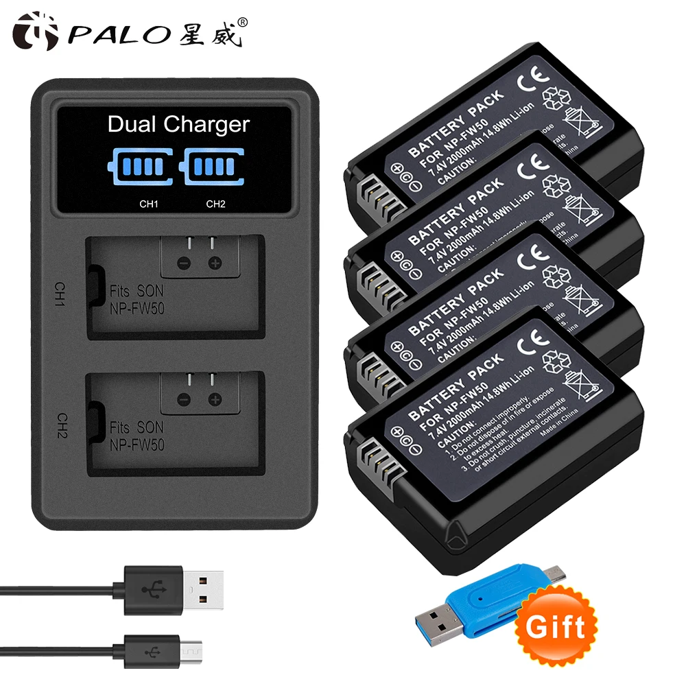 Palo 4pcs 2000mAh NP-FW50 NP-FW50 Digital Battery+LCD USB Dual Charger for Sony A6000 5100 a3000 a35 A55 a7s II alpha 55 alpha 7 
Palo 4pcs 2000mAh NP-FW50 NP-FW50 Digital Battery+LCD USB Dual Charger for Sony A6000 5100 a3000 a35 A55 a7s II alpha 55 alpha 7