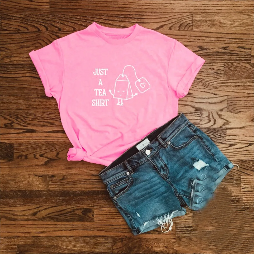 

Просто чай рубашка женская Смешной надписью Графический красивой хлопковой подарки для девочек футболки Гранж эстетику Цитата kawaii 90s топы, ...