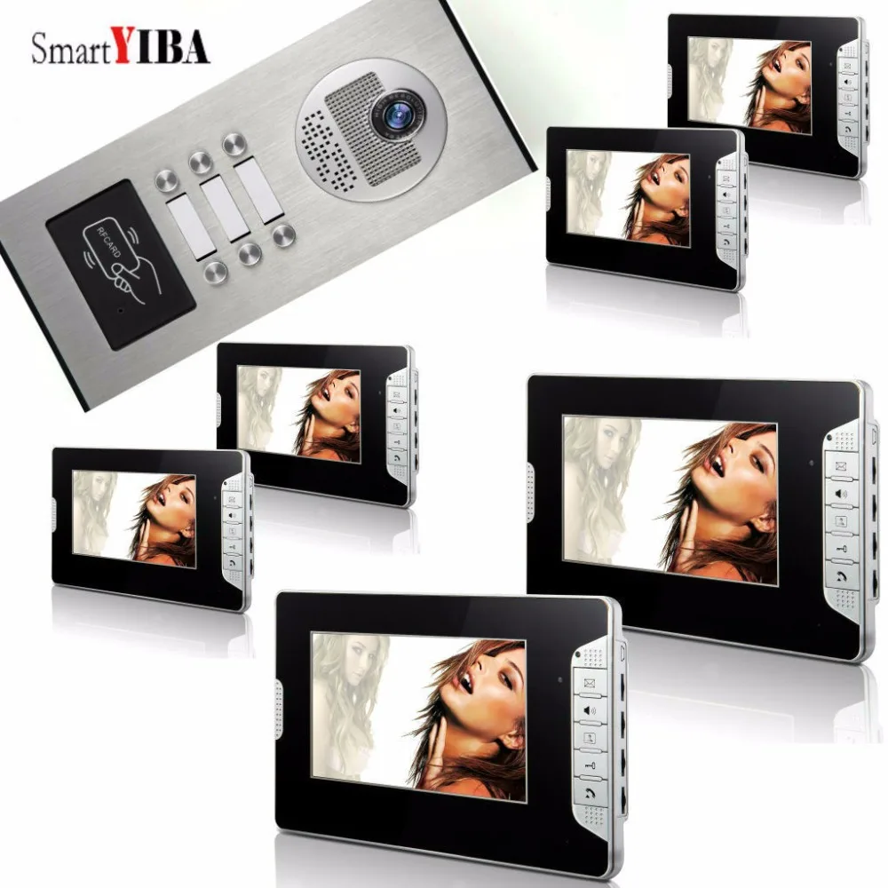 

SmartYIBA 7"RFID 6 Units House Apartment Video Intercom Interphone Kit IR Night Vision Camera Door Phone Doorbell System