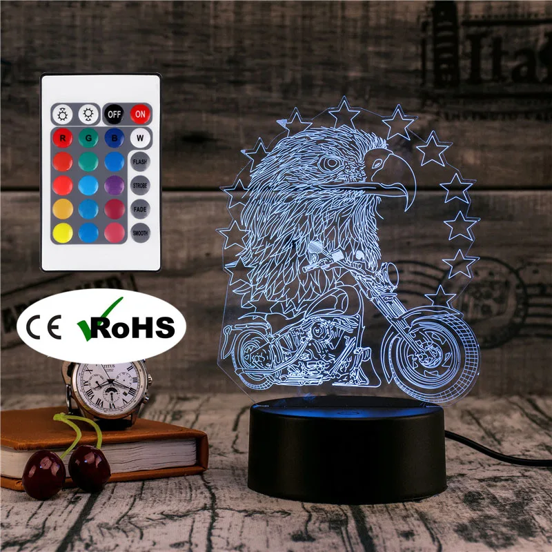 3D Led Novety Lighting Creative Gift Night Light Table Lamp Eagle Motorcycle Led Home Corridor Hotel Party Atmosphere Lights
3D Led Novety Lighting Creative Gift Night Light Table Lamp Eagle Motorcycle Led Home Corridor Hotel Party Atmosphere Lights