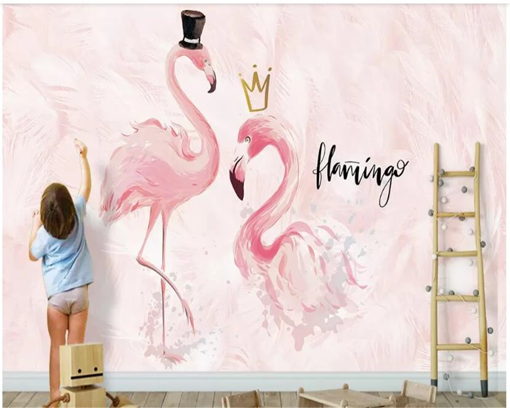 

beibehang Customized Nordic ins pink couple flamingo children room background wall papel de parede wallpaper papier peint mural