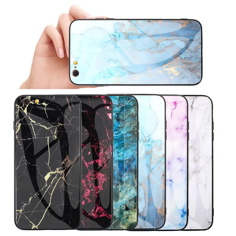 Роскошный чехол из закаленного стекла для iPhone 6 6S 7 8 Plus XR XS MAX X мраморный твердый