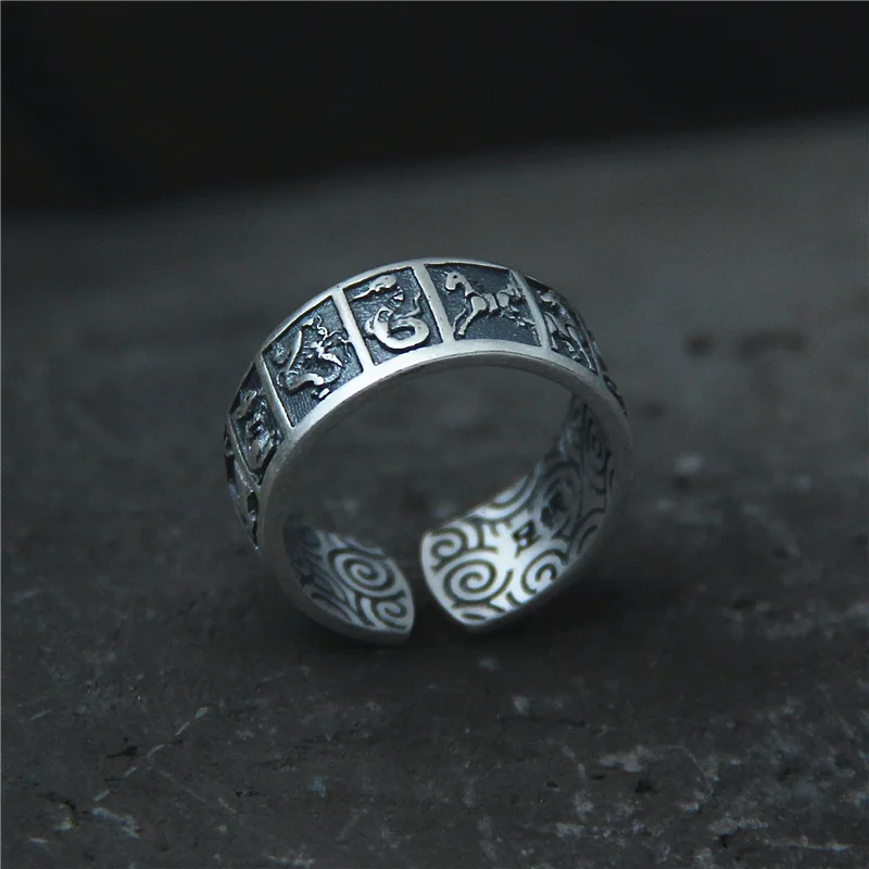 

Van Gogh's original Xiangyun opening male ring, Thai silver twelve zodiac ring, female Sterling Silver S990