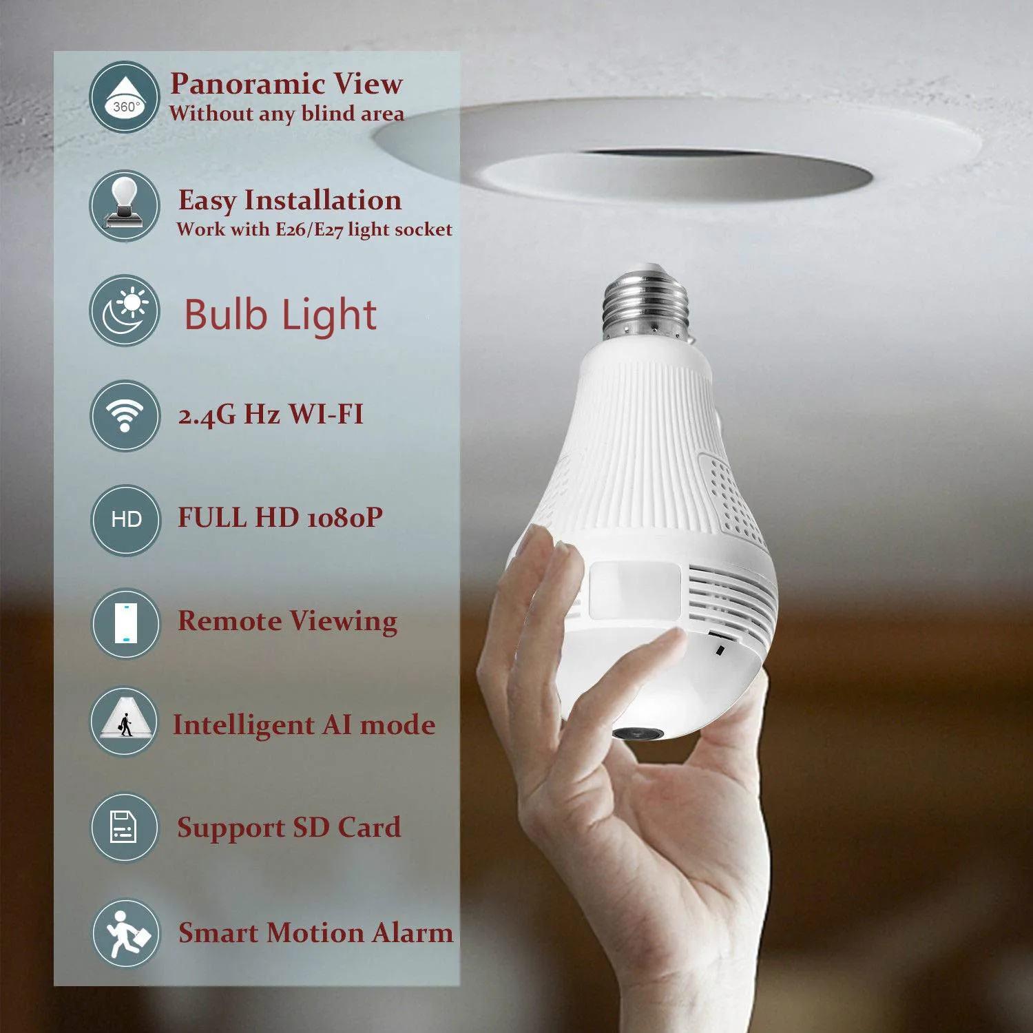 KERUI LED 360 Degree 960P Wireless Panoramic Home Security WiFi CCTV Fisheye Bulb Lamp IP Camera Two Ways Audio Baby Monitor
KERUI LED 360 Degree 960P Wireless Panoramic Home Security WiFi CCTV Fisheye Bulb Lamp IP Camera Two Ways Audio Baby Monitor