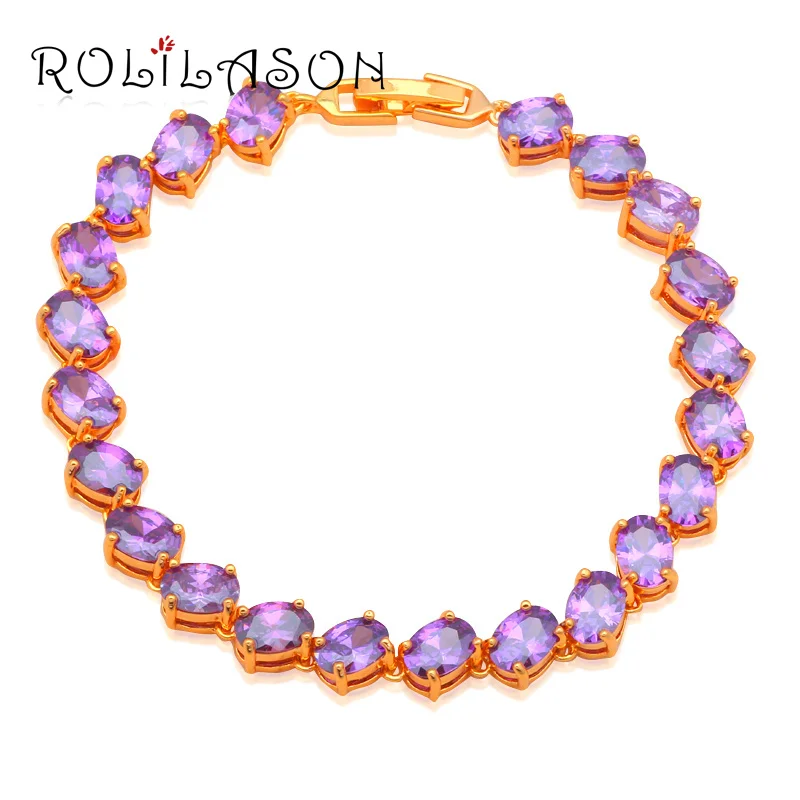 ROLILASON Elegant gift for Ladies Jewelry Purple Crystal zircon Golden Charm Bracelets Fashion jewelry TB847
ROLILASON Elegant gift for Ladies Jewelry Purple Crystal zircon Golden Charm Bracelets Fashion jewelry TB847