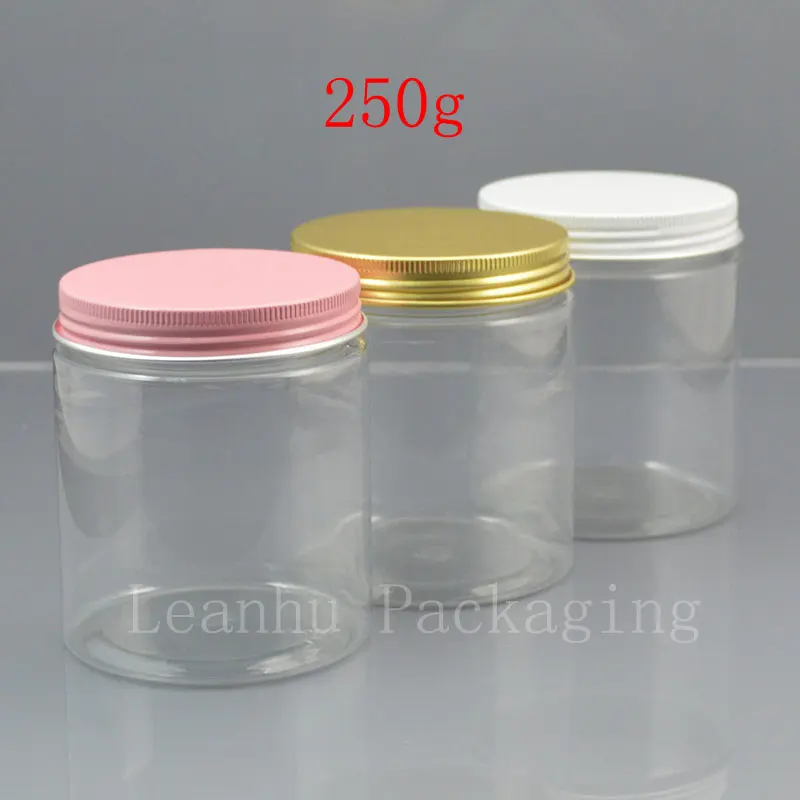 250g x 15 empty transparent PET cream jar with white / pink / gold aluminum screw cap 200cc solid cosmetic refillable bottle
250g x 15 empty transparent PET cream jar with white / pink / gold aluminum screw cap 200cc solid cosmetic refillable bottle
