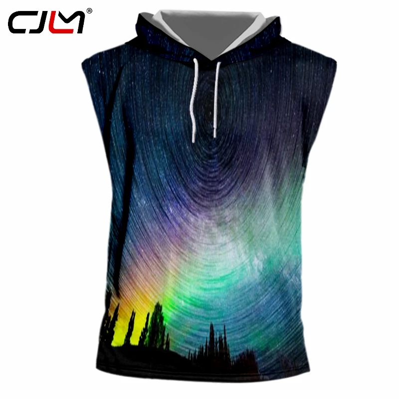 

CJLM Man Large Size Rainbow Hooded Tank Top Colored Landscape Men's vest 3D Printed Starry Sky Trend clothing