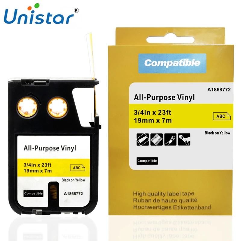 Unistar 1868772 Compatible for DYMO XTL Label Makers All-Purpose Vinyl Label Tape 19mmx7m 3/4" Black on Yellow Label Printer 1PC
Unistar 1868772 Compatible for DYMO XTL Label Makers All-Purpose Vinyl Label Tape 19mmx7m 3/4" Black on Yellow Label Printer 1PC