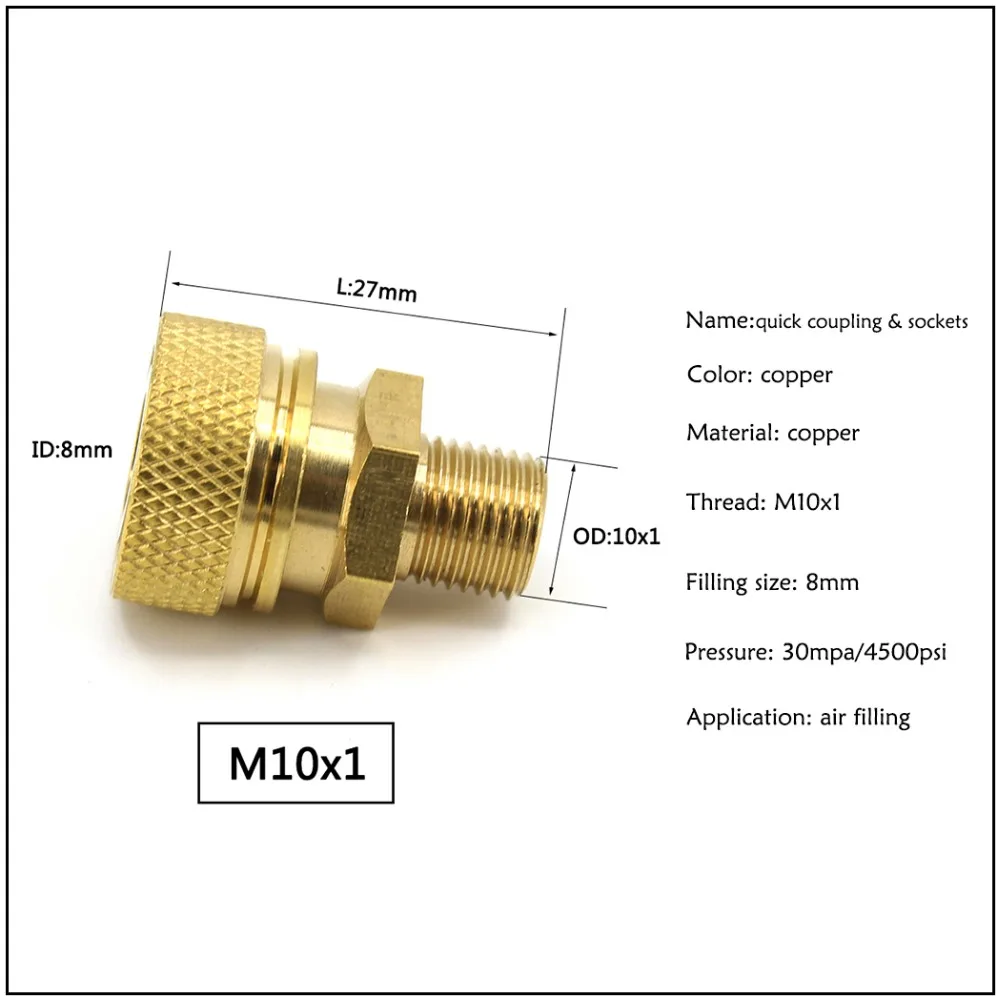 PCP Airforce Paintball High Pressure Quick Disconnect M10x1 Male Thread 8MM Thicken Style Coupler Fittings 30MPA Copper Air Fill | Спорт и