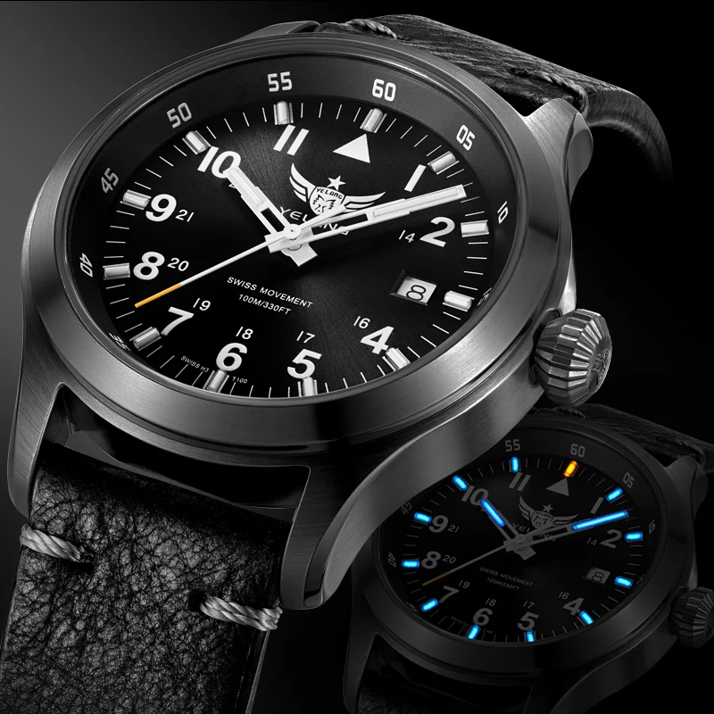 YELANG V1021 Aviator Serier T100 Tritium Tubes + Flourescent Numbers 100m Waterproof Leather Strap Mens Quartz Wrist Watch
YELANG V1021 Aviator Serier T100 Tritium Tubes + Flourescent Numbers 100m Waterproof Leather Strap Mens Quartz Wrist Watch