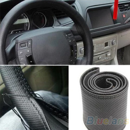 Новые кожаные DIY чехол рулевого колеса автомобиля в комплекте иголки и нитки 3
