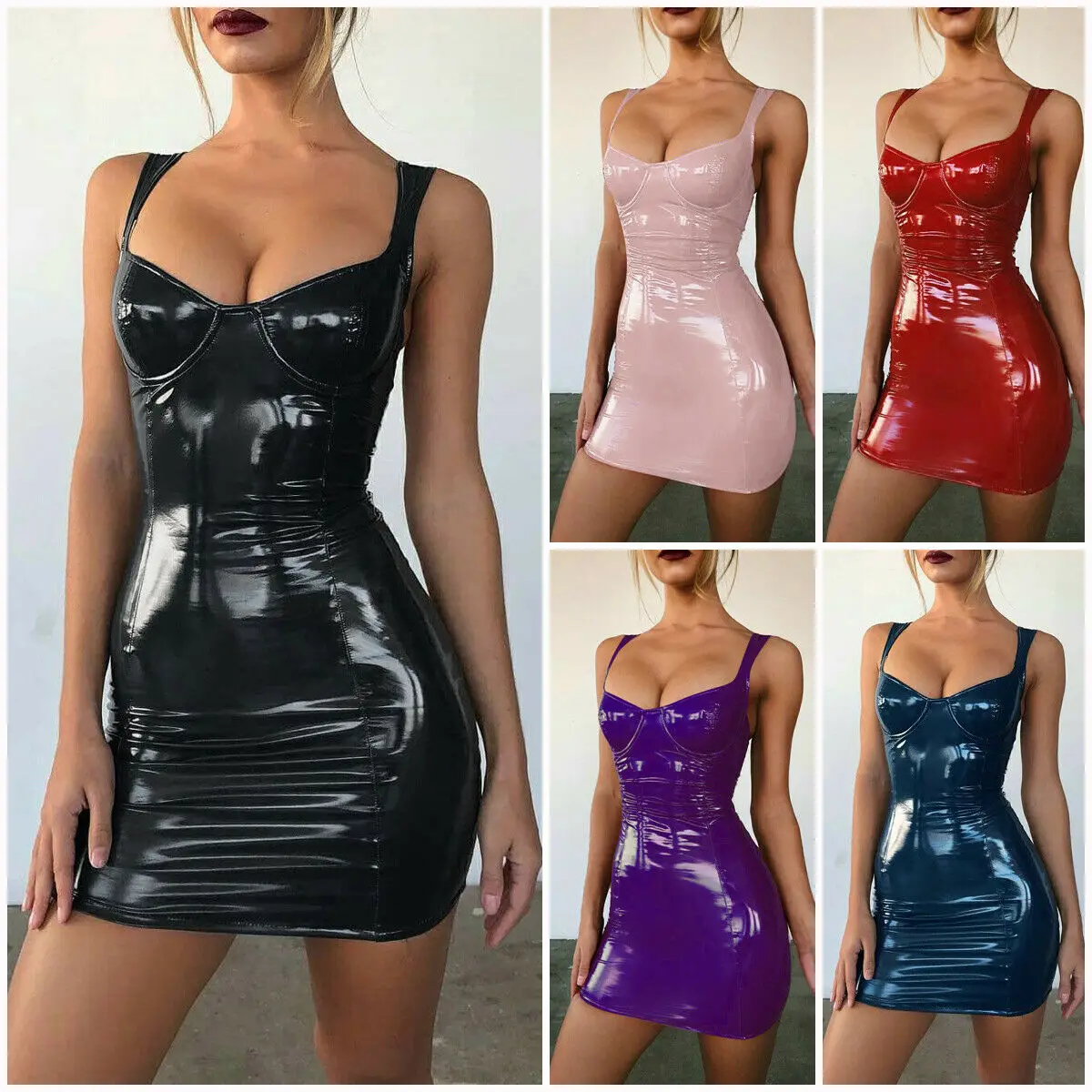 Sexy Womens Wet Look Pu Leather Strappy V Neck High Waist Evening Party Mini Dress
Sexy Womens Wet Look Pu Leather Strappy V Neck High Waist Evening Party Mini Dress