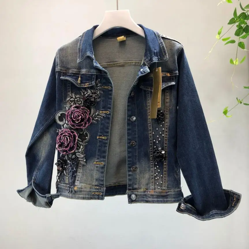 England style single breasted diamond beading Denim jacket female 3D appliques with sequins denim outwear tops wq1586 dropship
England style single breasted diamond beading Denim jacket female 3D appliques with sequins denim outwear tops wq1586 dropship