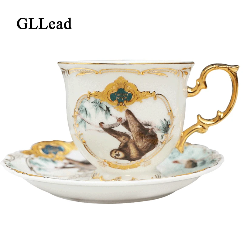 GLLead Jungle Animal Gold Bone China Tea Cup Saucer British Style Ceramic Coffee Cups Sets Fashion Porcelain Teacup
GLLead Jungle Animal Gold Bone China Tea Cup Saucer British Style Ceramic Coffee Cups Sets Fashion Porcelain Teacup