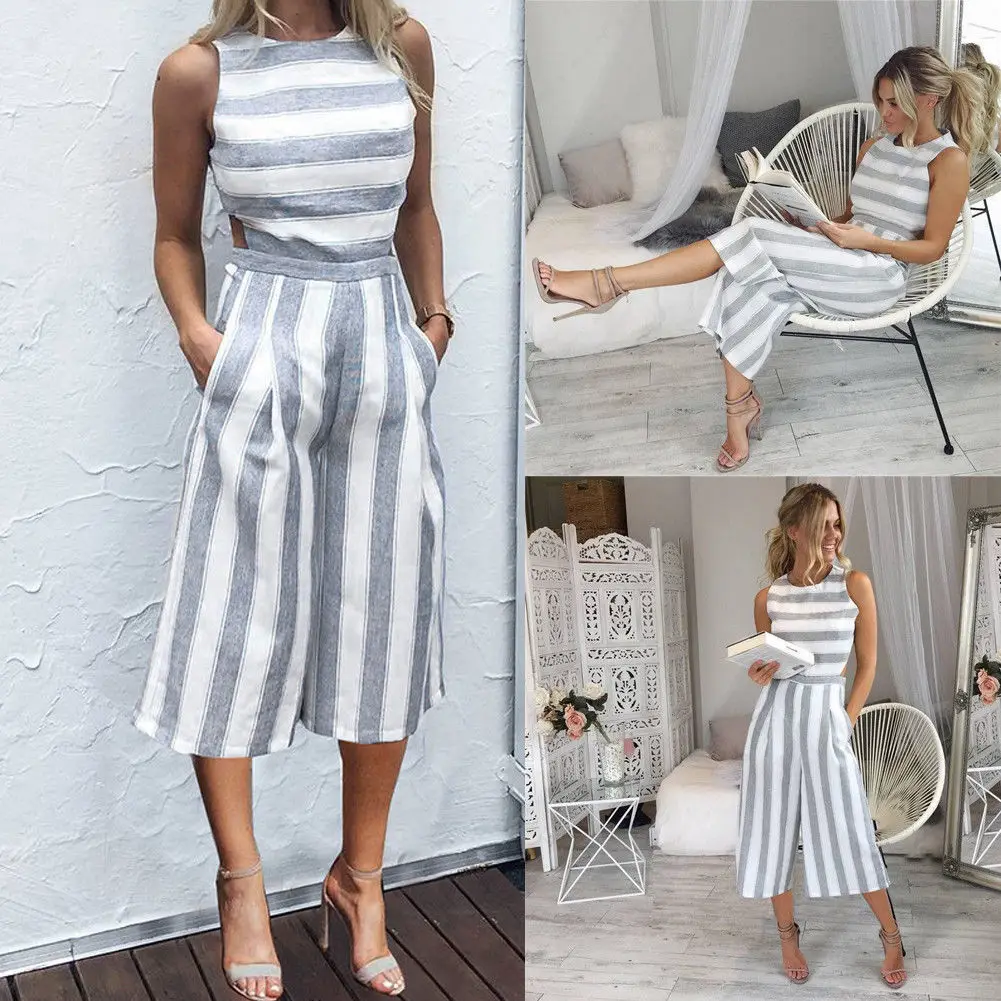 Summer Women's Strap Vertical Striped Jumpsuit Sleeveless Backless Long Jumpsuit Woman Ladies Playsuit Bodysuit
Summer Women's Strap Vertical Striped Jumpsuit Sleeveless Backless Long Jumpsuit Woman Ladies Playsuit Bodysuit