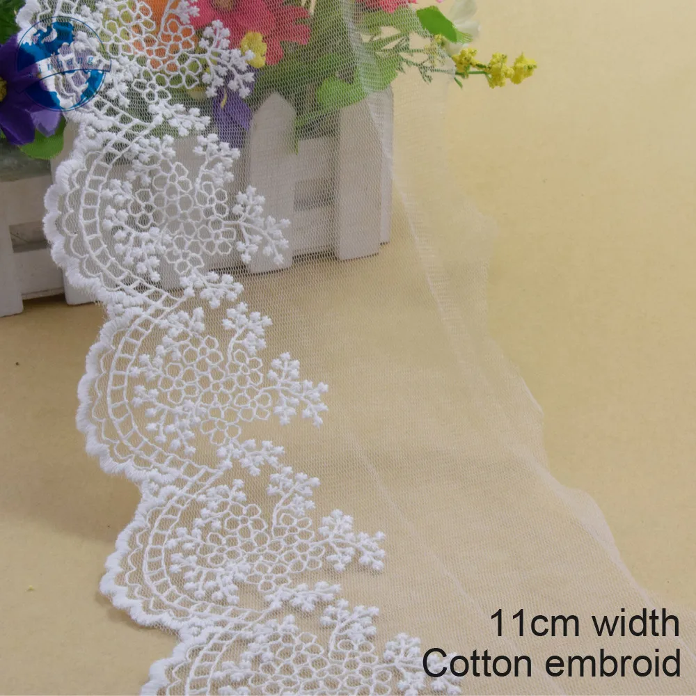 

10yards 11cm width white cotton embroided lace ribbon guipure trim DIY wedding Accessories dolls lace french lace applique#3215