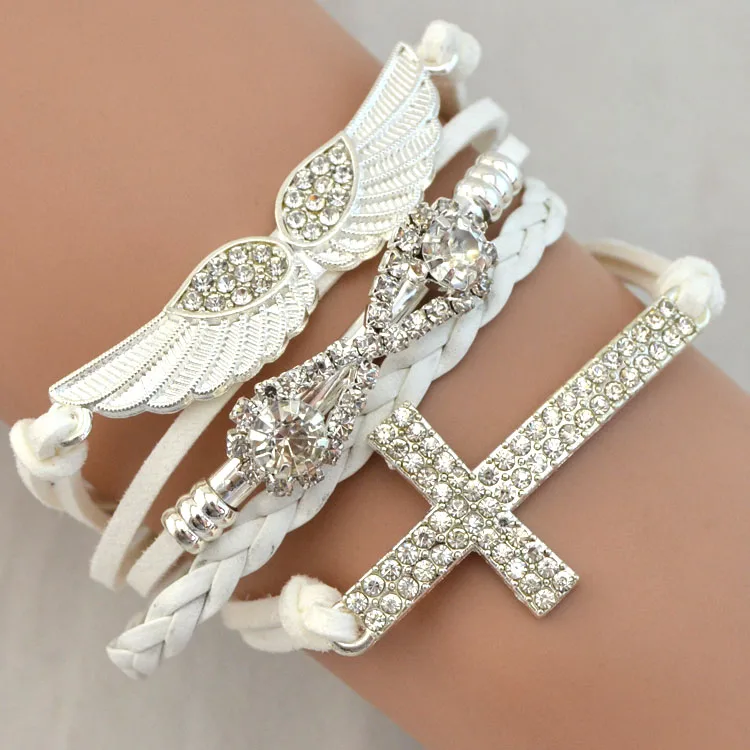Hot Sales Fashion Suede Rhinestone Cross Wing Bracelet Charms Bracelet For Women Gift Bangles Men
Hot Sales Fashion Suede Rhinestone Cross Wing Bracelet Charms Bracelet For Women Gift Bangles Men