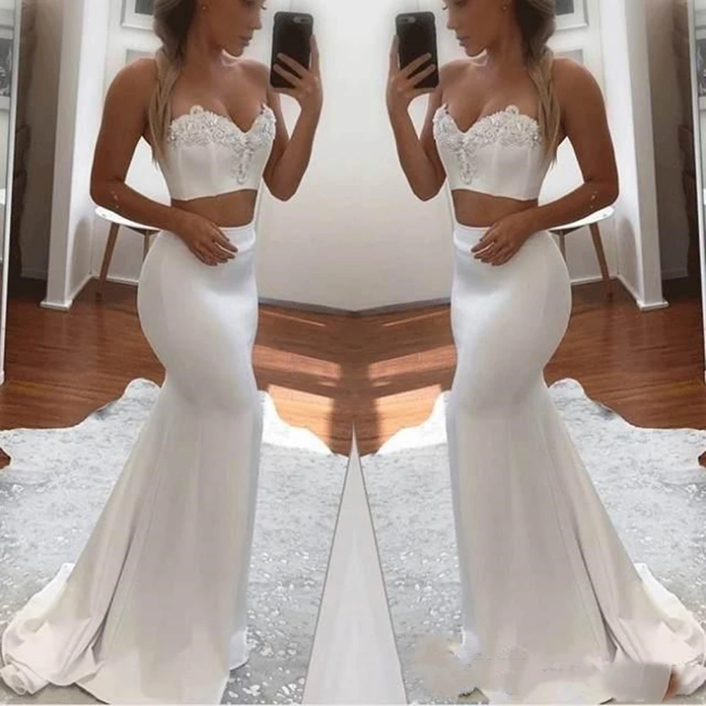 Sexy Sweetheart Mermaid Two Pieces Evening Dresses Sleeveless White Special Occasion Prom Party Dresses Lace Beaded Appliques
Sexy Sweetheart Mermaid Two Pieces Evening Dresses Sleeveless White Special Occasion Prom Party Dresses Lace Beaded Appliques