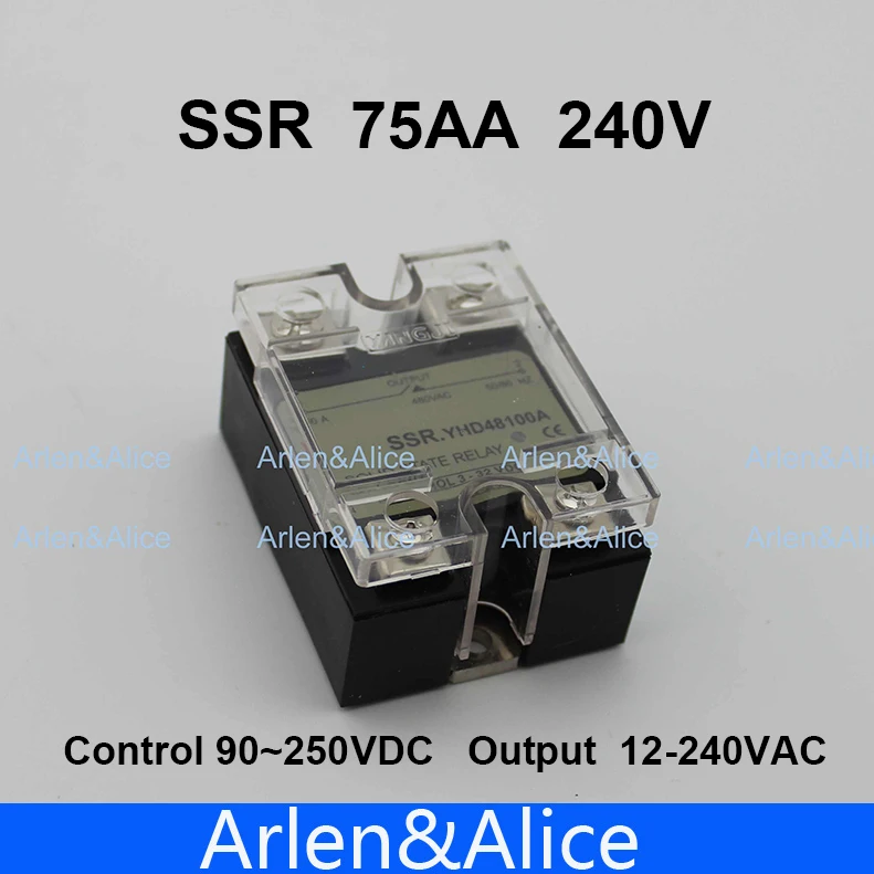 

75AA SSR input 90-250V AC load 12-240V AC single phase AC solid state relay