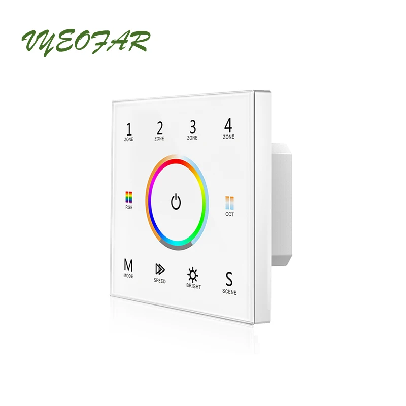 

Led RGBCCT Strip Controller DMX Master & 2.4GHz Dual Function 100V-240V Wall Mount Touch Panel 4 Zone RGB CCT String Control