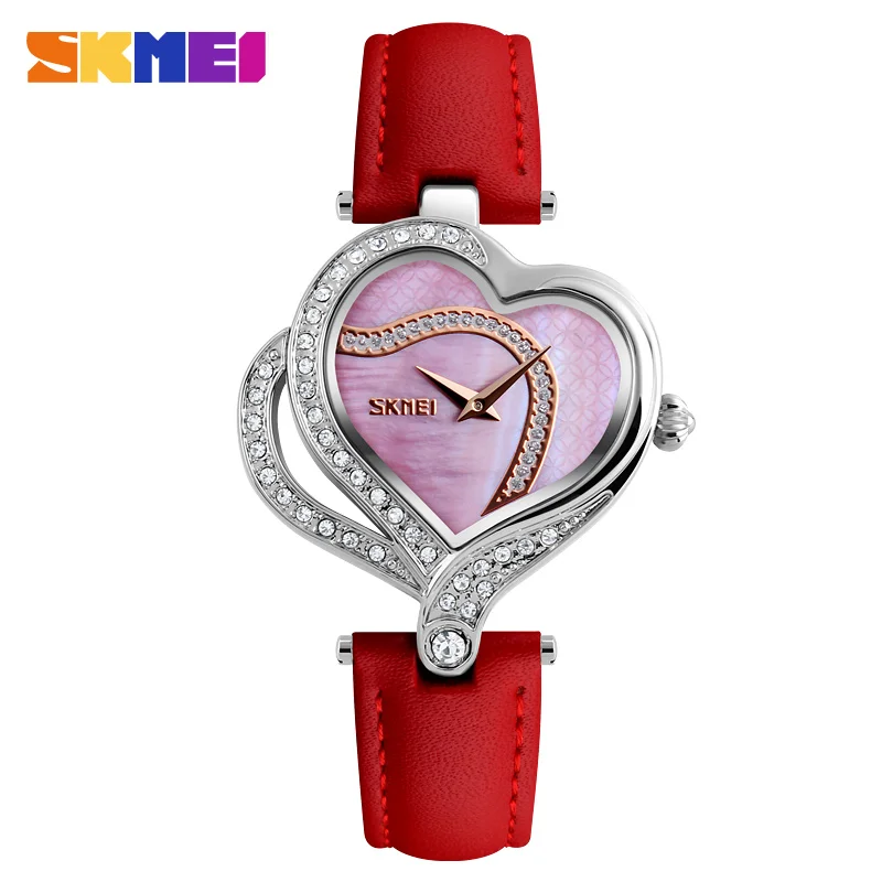 Женские часы SKMEI брендовые роскошные с кожаным ремешком кварцевые для женщин |