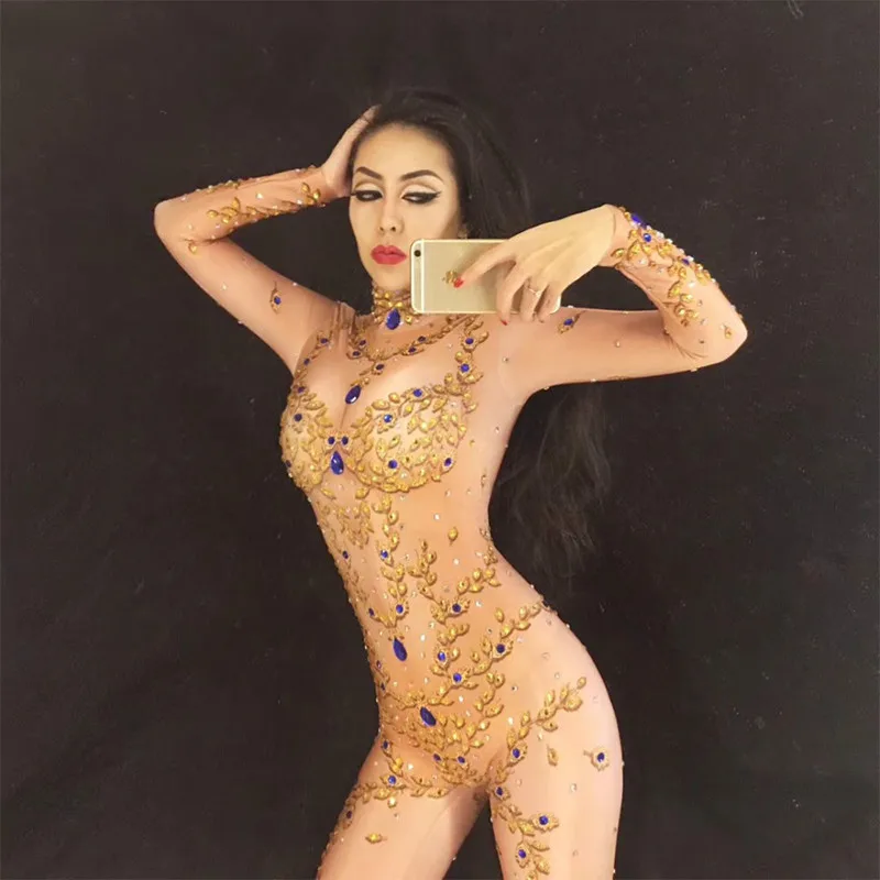 Sexy Stage Costumes for Singer Gold Queen Sparkly Crystal Rhinestone Jumpsuit Celebrate Nightclub Stage Bodysuit Customes Women
Sexy Stage Costumes for Singer Gold Queen Sparkly Crystal Rhinestone Jumpsuit Celebrate Nightclub Stage Bodysuit Customes Women