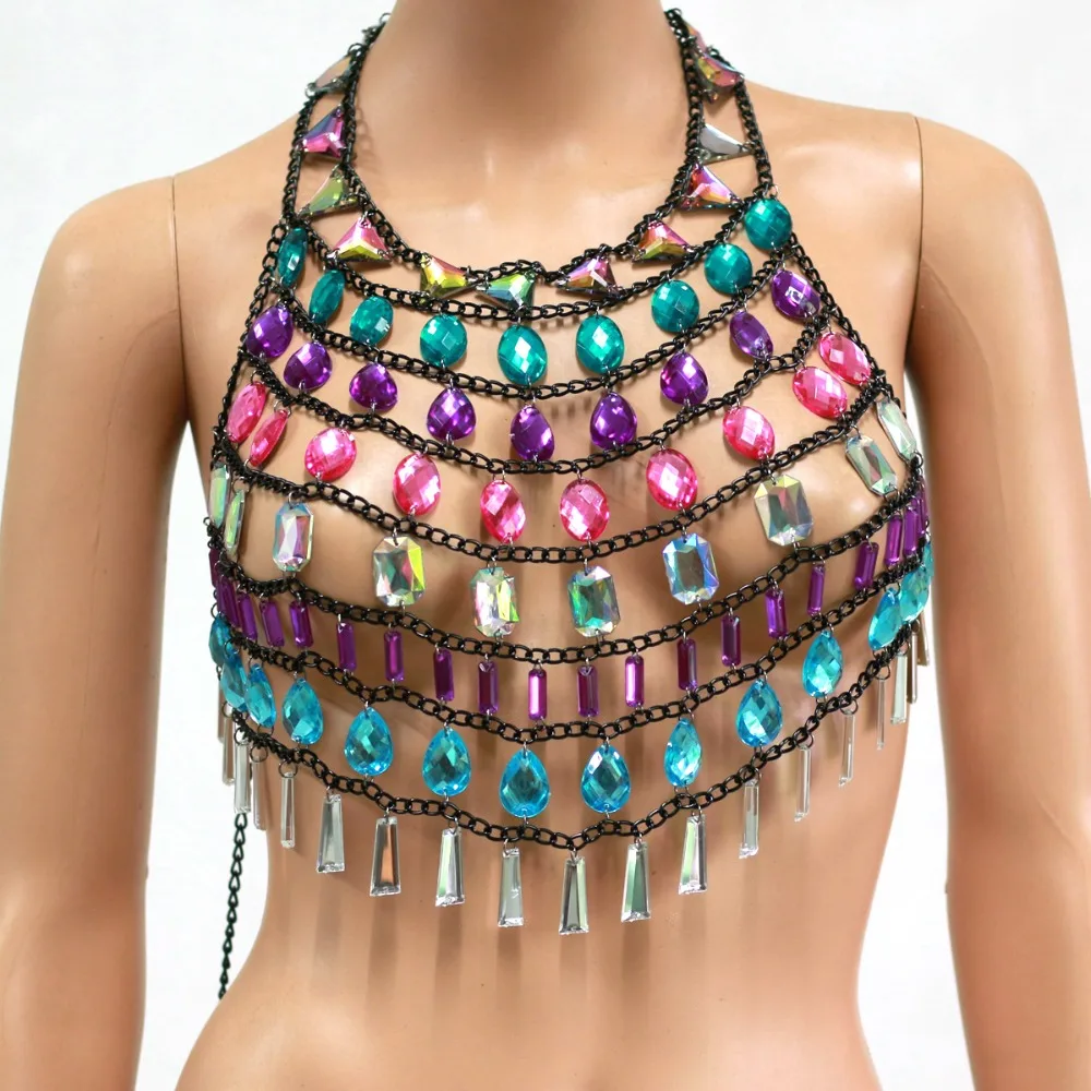 Chran Crystal Gem Bead Crop Top Chainmail Bra Halter Statement Necklace Burning Body Lingerie Festival Outfit Jewelry CRS483
Chran Crystal Gem Bead Crop Top Chainmail Bra Halter Statement Necklace Burning Body Lingerie Festival Outfit Jewelry CRS483