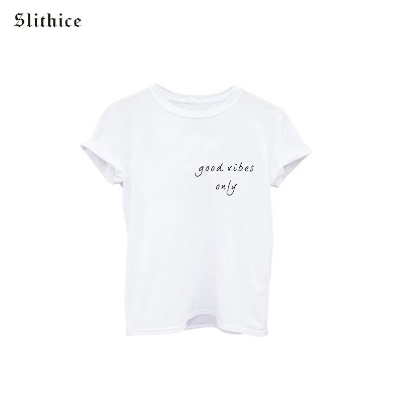 Summer T-shirts Funny good vibes only Letter Print Women Short Sleeve O-neck Harajuku Casual Black White female tees tops
Summer T-shirts Funny good vibes only Letter Print Women Short Sleeve O-neck Harajuku Casual Black White female tees tops