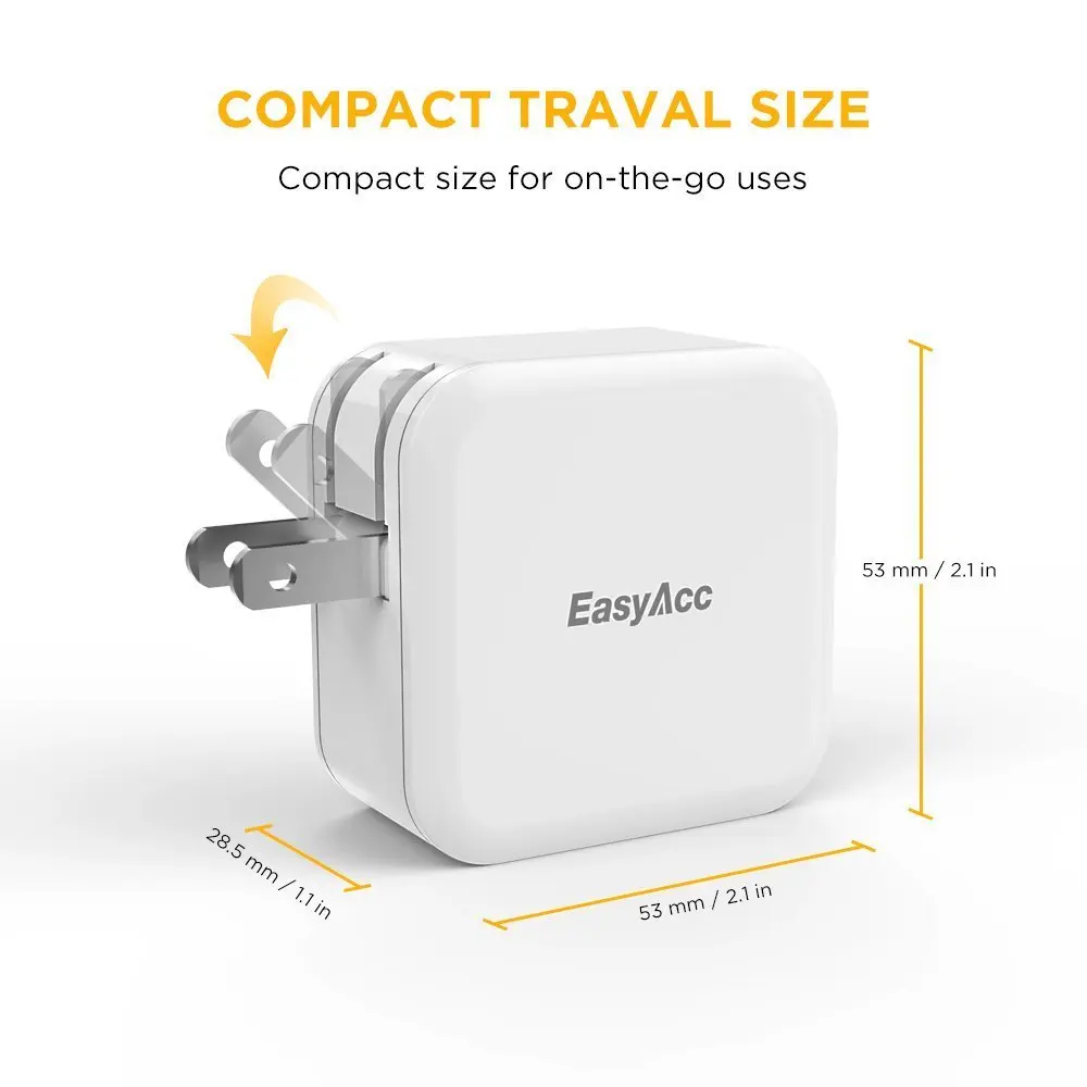EasyAcc Quick Charge 3 0 30 Вт настенное зарядное устройство 2-портовый смарт-адаптер для