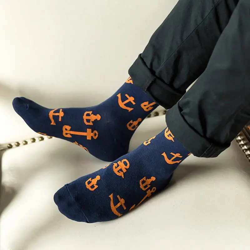 Фото Забавные мужские носки 5 парт/лот с якорем модные брендовые хлопковые дешевые