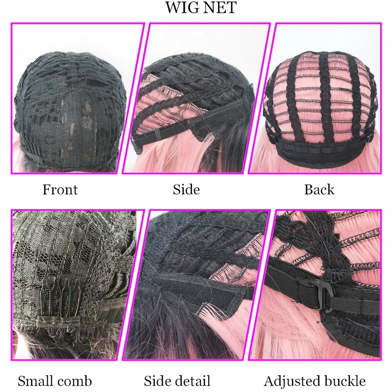 Yiyaobess 16inch Medium Long Bob Wig Black Pink Ombre Hair Synthetic Natural Grey Straight Womens Wigs For African Americans | Шиньоны и