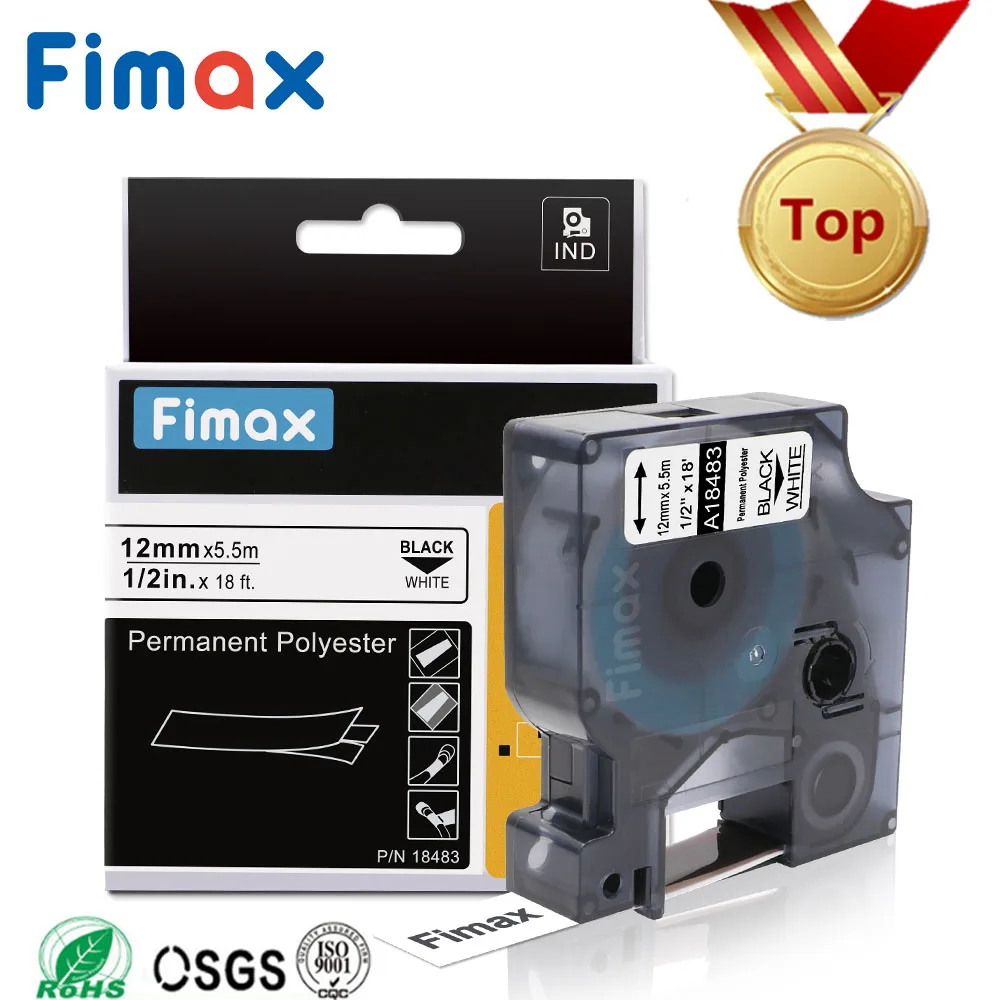 Fimax 1 шт. 18482 18484 18483 черный на белом 12 мм Rhino IND постоянные полиэфирные Ленточные