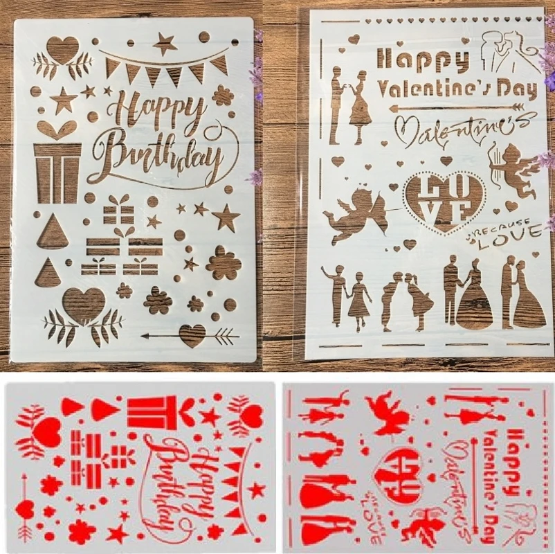2Pcs A4 Happy Birthday Valentine DIY Craft Layering Stencils Painting Scrapbooking Stamping Embossing Album Paper Template
2Pcs A4 Happy Birthday Valentine DIY Craft Layering Stencils Painting Scrapbooking Stamping Embossing Album Paper Template