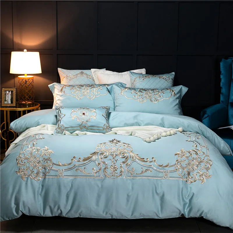 4Pcs 100%Cotton Soft Bed sheet set Luxury Brown Blue Embroidery Bedding set King Queen size Bed set Duvet cover Bedlinen set 40
4Pcs 100%Cotton Soft Bed sheet set Luxury Brown Blue Embroidery Bedding set King Queen size Bed set Duvet cover Bedlinen set 40