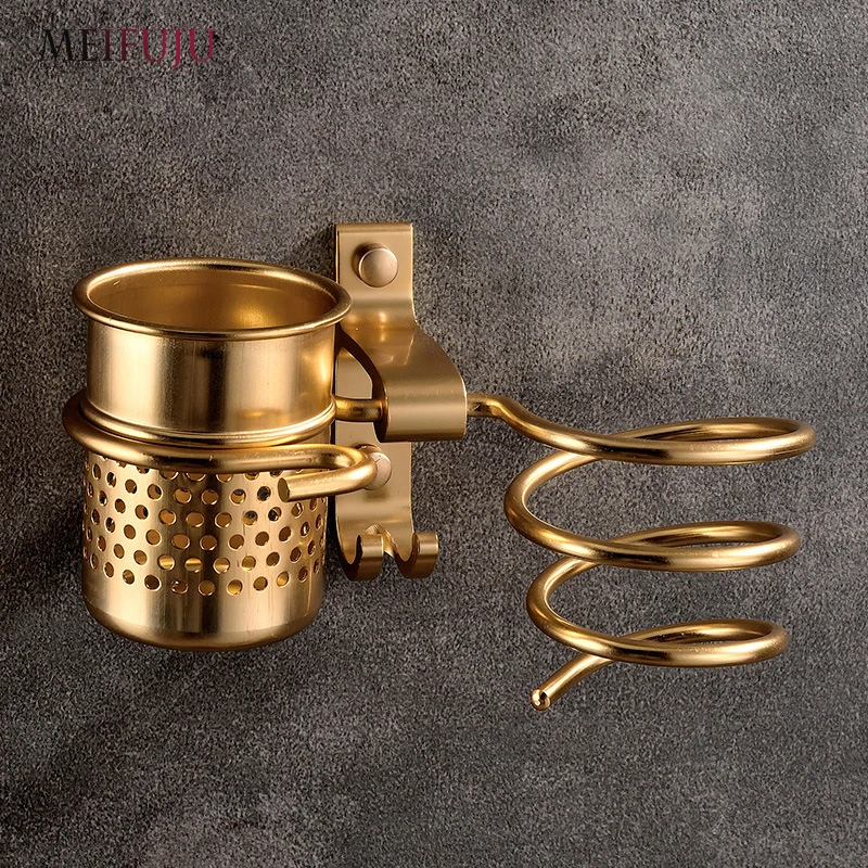 New Golden hair dryer rack with cup drier comb holde Households Rack Hair Blow Dryer Holder Aluminum Shelf Bathroom Accessories
New Golden hair dryer rack with cup drier comb holde Households Rack Hair Blow Dryer Holder Aluminum Shelf Bathroom Accessories