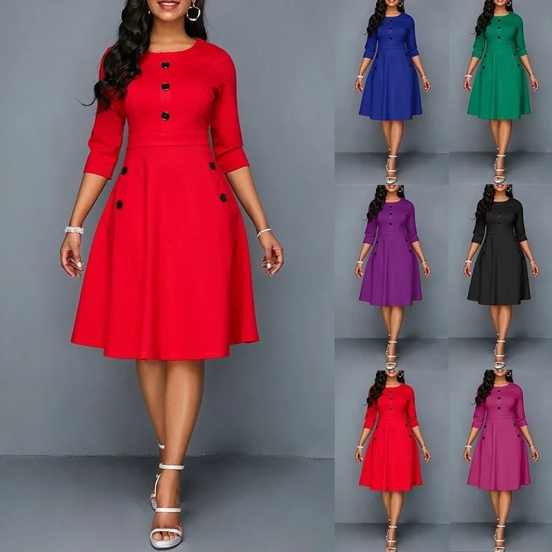 Summer Dress Women Casual Solid Button Slim Empire O-neck Half Sleeve Dresses Sundress Vestidos Female Clothes Plus 2X 2C0170
Summer Dress Women Casual Solid Button Slim Empire O-neck Half Sleeve Dresses Sundress Vestidos Female Clothes Plus 2X 2C0170