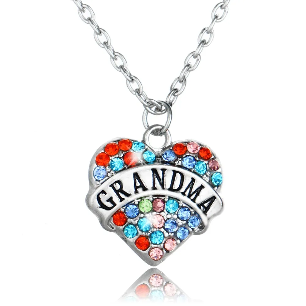 Bespmosp 24PCS/Lot Wholesale Fashion Grandma Multi-colored Rhinestone Charm Necklaces Crystal Pendant Family Love Jewelry Women
Bespmosp 24PCS/Lot Wholesale Fashion Grandma Multi-colored Rhinestone Charm Necklaces Crystal Pendant Family Love Jewelry Women