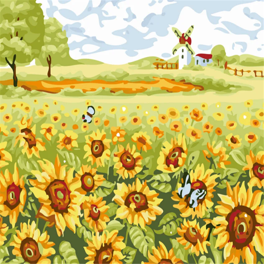Sunflowers Field Picture Painting By Numbers Modern Windmill Wall Art Picture DIY Hand Painted Canvas Coloring Home Decor 2017
Sunflowers Field Picture Painting By Numbers Modern Windmill Wall Art Picture DIY Hand Painted Canvas Coloring Home Decor 2017