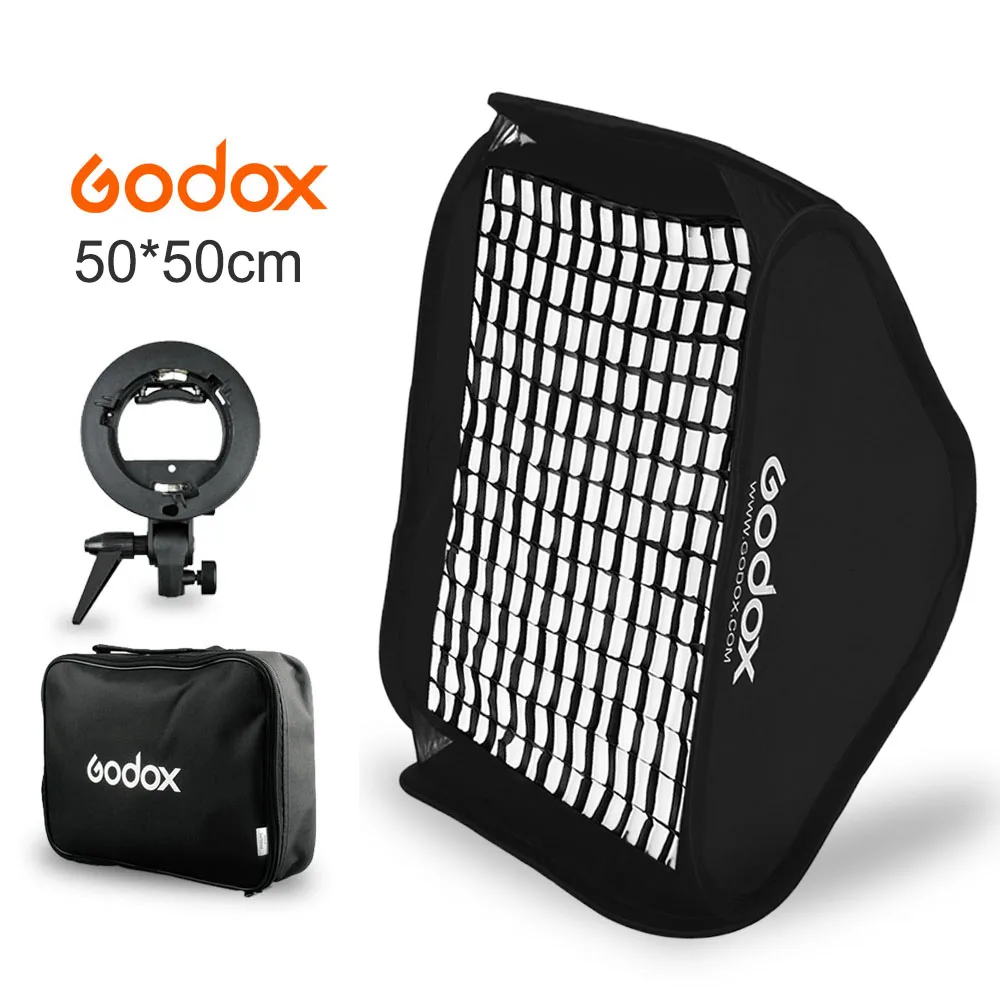 

Godox 50x50cm 20" * 20" Flash Softbox Diffuser Kit + Honeycomb Grid + S-type Bracket Bowens Holder for Speedlite Flash Light