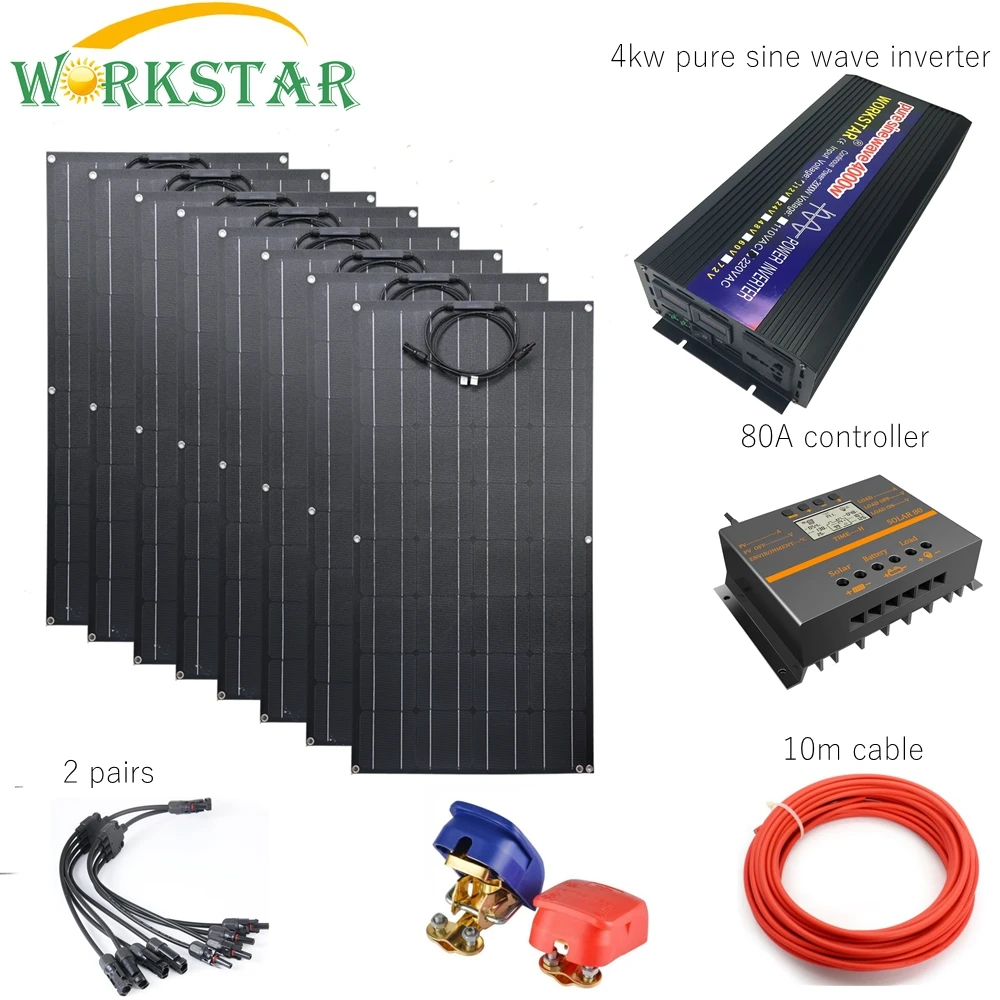 WORKSTAR 100 Вт Гибкая солнечная панель 8 шт. ETFE Панель Солнечное зарядное устройство 800 Вт Солнечная система с инвертором 4 кВт 80 А контроллер солн...
WORKSTAR 100 Вт Гибкая солнечная панель 8 шт. ETFE Панель Солнечное зарядное устройство 800 Вт Солнечная система с инвертором 4 кВт 80 А контроллер солн...