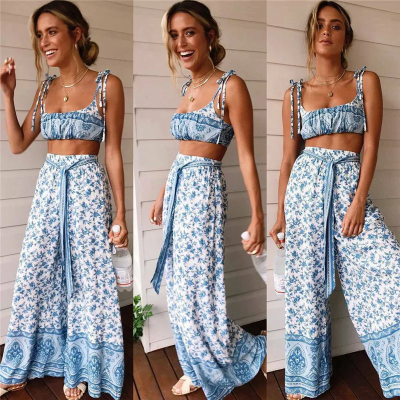 Two Piece Set Women Split Suit Backless Playsuit Trousers Printed Cropped Sling Top+Loose Pants
Two Piece Set Women Split Suit Backless Playsuit Trousers Printed Cropped Sling Top+Loose Pants