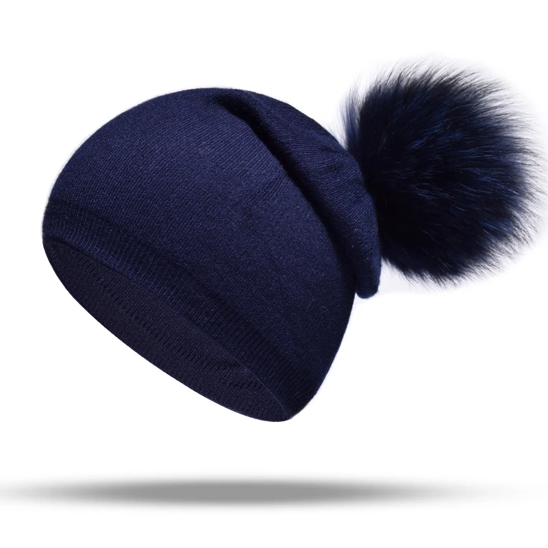 MNKNCL Winter Hats For Women Natural Fur Pompom Hat Warm Wool Slouchy Beanies Female Fashion Skullies Lady | Аксессуары для одежды