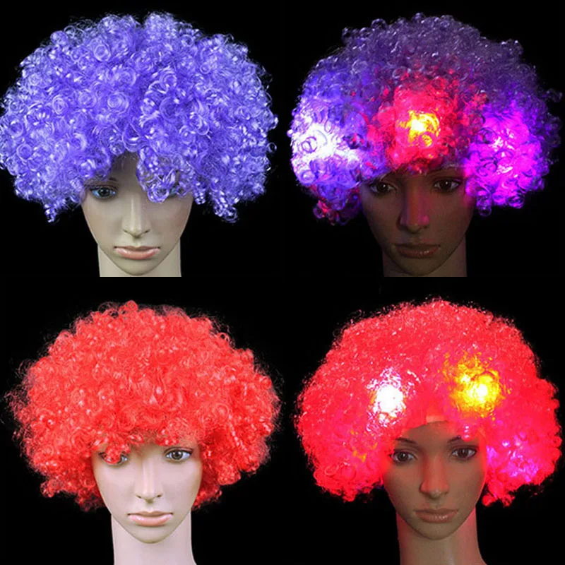LED Light-Up Flashing Curly Hair Wig Clown Funny Football Fans Wigs Fancy Dress Props Carnival Festival Mens Rave Party
LED Light-Up Flashing Curly Hair Wig Clown Funny Football Fans Wigs Fancy Dress Props Carnival Festival Mens Rave Party