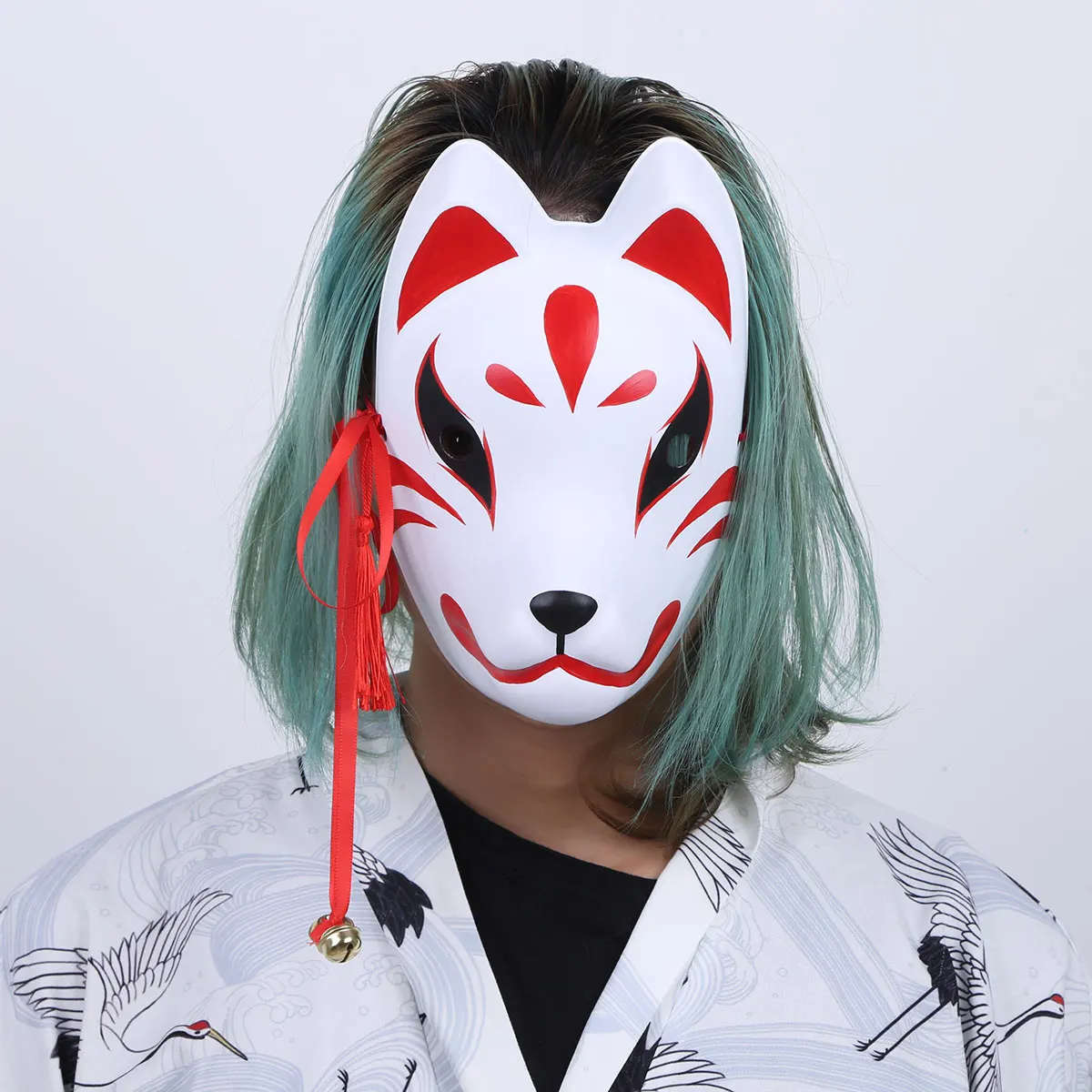 

Hand-painted Japanese Style Full Face Fox Mask with Tassels Masquerade Halloween Festival Rave Anime Cosplay Costume Accessories
